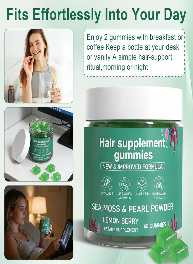 YATIME Hair Loss Gummies,Sea Moss Gummies with Vitamin C, Vitamin E, Aloe Vera, Pearl Powder Support Faster Hair Growth,Enhance Nail Elasticity,Promot Radiant Skin,Gluten-Free - 60 Count - Image 4
