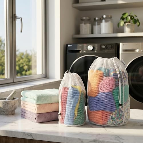 Gowloz Laundry Mesh Bags Set of 2 – Small & Large Drawstring Washing Bags | Durable Reusable Net for Delicate Clothes, Lingerie & Machine Wash Safe - Image 2