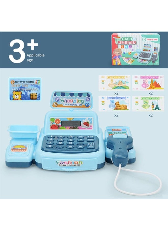 Aikenn Smart Cash Register Toy Cash Register With Calculator Toy Multi-Function Simulated Cash Register Toy Role Play Electric Cash Register Play House Cash Register Supermarket Cash Register Toy With Light And Music Suitable For Children Over 3 Years Old (Blue)  - Image 3
