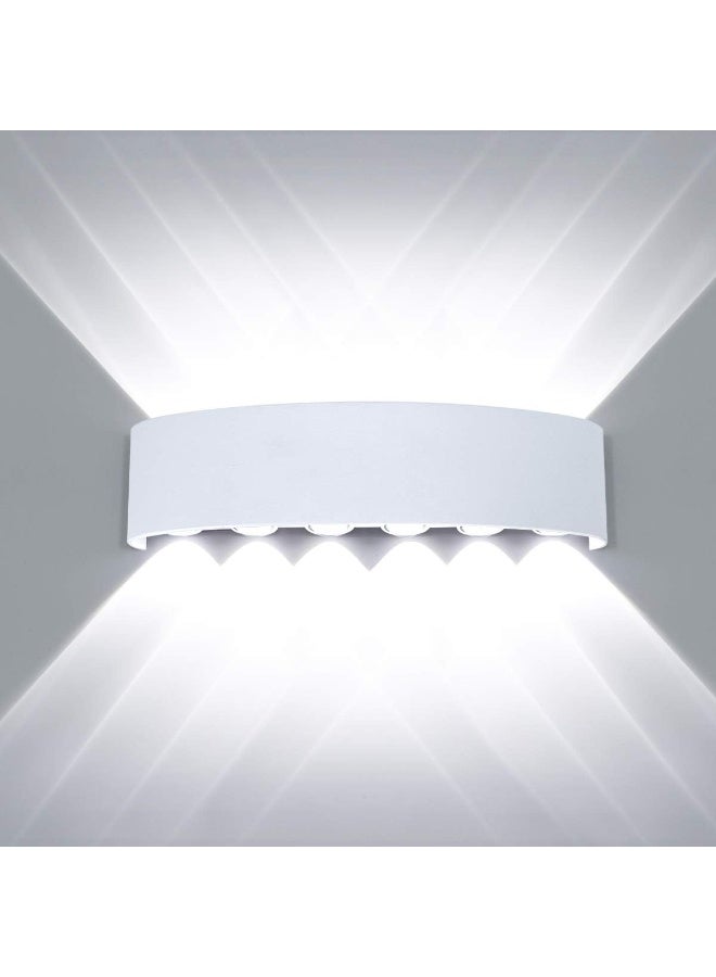 Kawell KAWELL 12W Waterproof Modern Wall Light LED Wall Lamp Aluminum LED Wall Sconce Up Down Indoor Outdoor for Bedroom Bathroom Hallway Porch Corridor Hotel Doorway Garden Pathway, White 6000K - Image 1