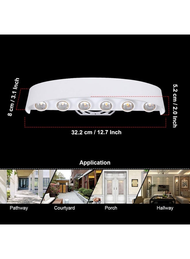 Kawell KAWELL 12W Waterproof Modern Wall Light LED Wall Lamp Aluminum LED Wall Sconce Up Down Indoor Outdoor for Bedroom Bathroom Hallway Porch Corridor Hotel Doorway Garden Pathway, White 6000K - Image 5