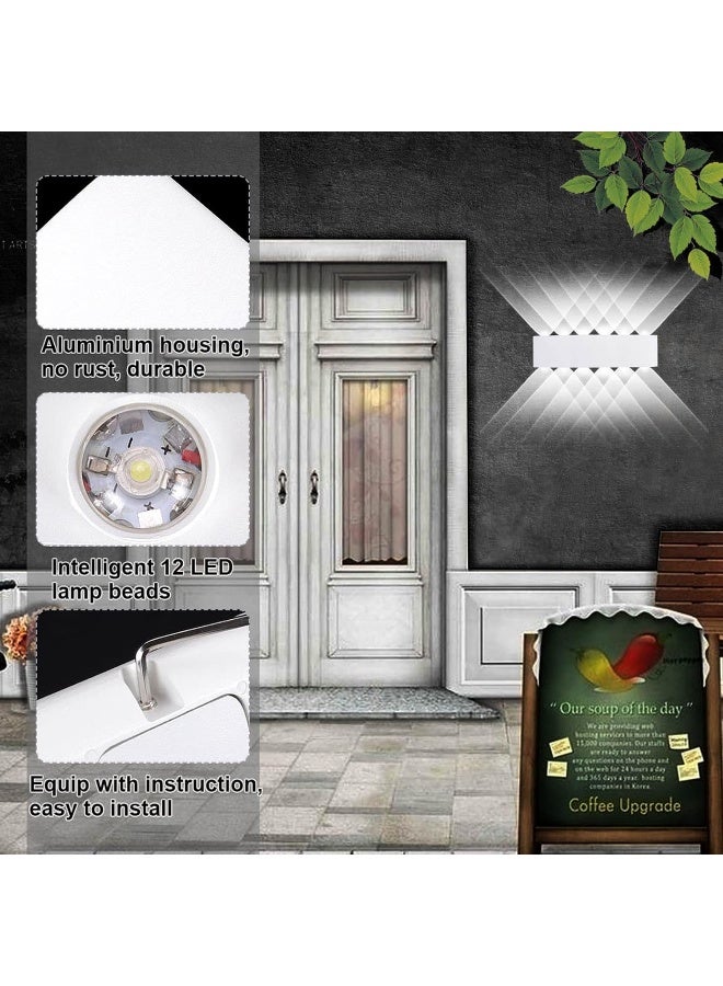 Kawell KAWELL 12W Waterproof Modern Wall Light LED Wall Lamp Aluminum LED Wall Sconce Up Down Indoor Outdoor for Bedroom Bathroom Hallway Porch Corridor Hotel Doorway Garden Pathway, White 6000K - Image 2