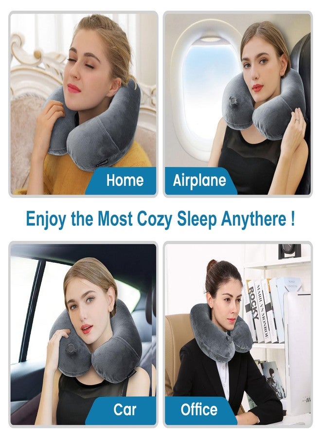 Keemall Inflatable Travel Neck Pillow, Super Soft Plane Neck Support Pillow for Travel Ariplane Sleep Support, Adjustable Neck Cushion Headrest Pillow, Folds Up Nicely, Black Grey - Image 5