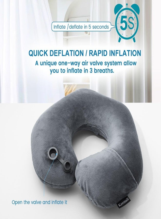 Keemall Inflatable Travel Neck Pillow, Super Soft Plane Neck Support Pillow for Travel Ariplane Sleep Support, Adjustable Neck Cushion Headrest Pillow, Folds Up Nicely, Black Grey - Image 3