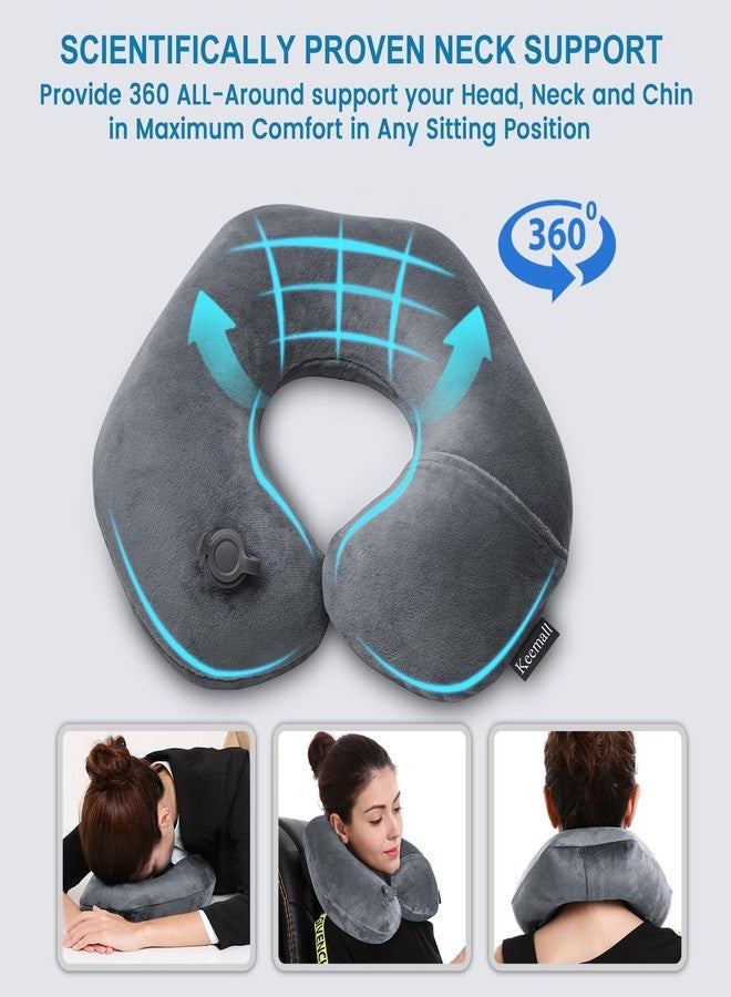 Keemall Inflatable Travel Neck Pillow, Super Soft Plane Neck Support Pillow for Travel Ariplane Sleep Support, Adjustable Neck Cushion Headrest Pillow, Folds Up Nicely, Black Grey - Image 4