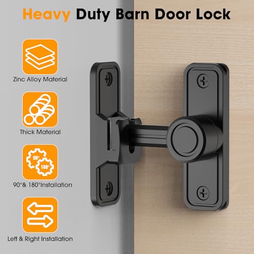 MeBantoo Sliding Barn Door Lock Hardware 90 Degree Locks for Barn Doors Flip Gate Latches for Garden Bathroom Outdoor Garage Window 2 PackBlack - Image 3