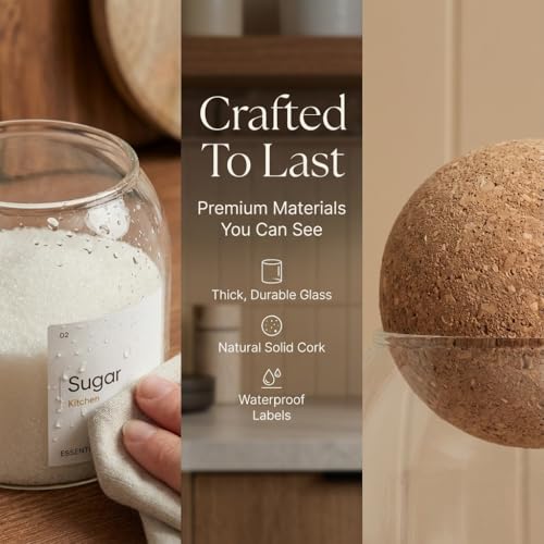 Livabl Coffee Tea Sugar Container Set - 3 Unique Cork Ball (17oz) Glass Jars -Kitchen Canister Set of 3-Jars for Coffee Station - Image 4