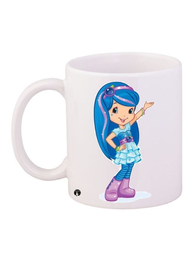 RYN Cartoon Printed Coffee Mug White/Blue/Beige 11ounce