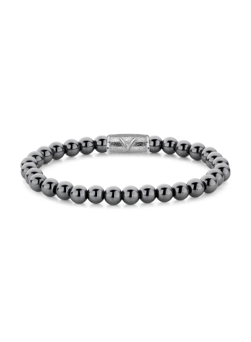 Rebel & Rose Grey Silver Shine DV Beaded Bracelet, 6 mm Hematite Stones