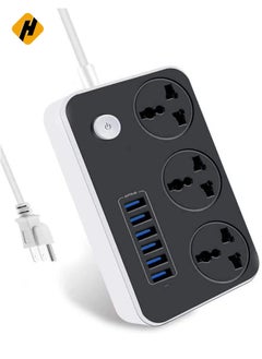 HuHa Universal Flat Plug，Power Socket with 6 Quick USB Port (5V 3.4A 17W) & 3 Outlets，6.5ft Heavy Duty Extension Cord  - Image 1