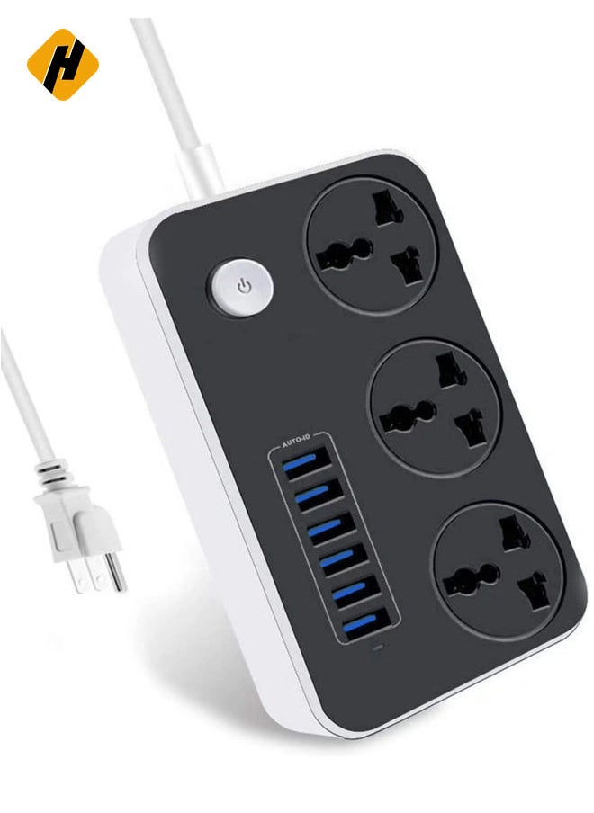 HuHa Universal Flat Plug，Power Socket with 6 Quick USB Port (5V 3.4A 17W) & 3 Outlets，6.5ft Heavy Duty Extension Cord  - Image 1