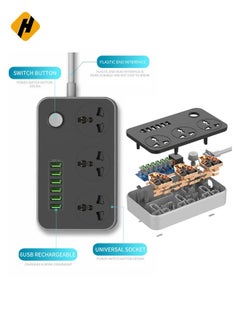 HuHa Universal Flat Plug，Power Socket with 6 Quick USB Port (5V 3.4A 17W) & 3 Outlets，6.5ft Heavy Duty Extension Cord  - Image 3