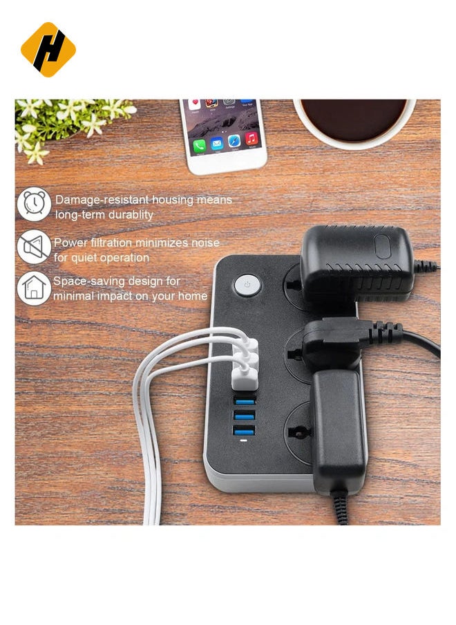 HuHa Universal Flat Plug，Power Socket with 6 Quick USB Port (5V 3.4A 17W) & 3 Outlets，6.5ft Heavy Duty Extension Cord  - Image 4