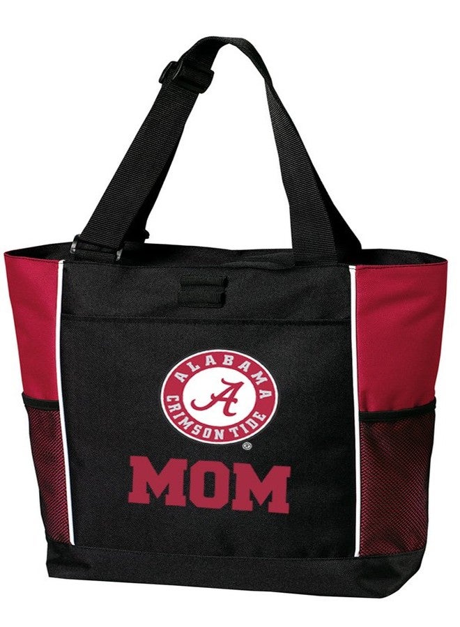 Broad Bay University of Alabama Mom Tote Bags Proud Parent Crimson Tide Alabama Mother Totes Beach Travel (Crimson - Round Logo) - Image 1