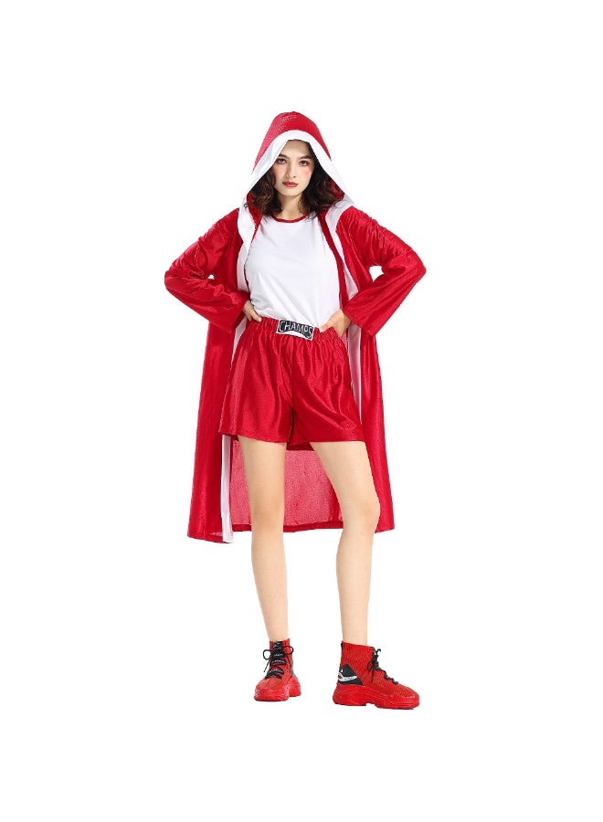 NIBEMINENT Halloween costumes, boxer game suits, battle robes, red hooded jackets, capes, sports shorts - Image 1
