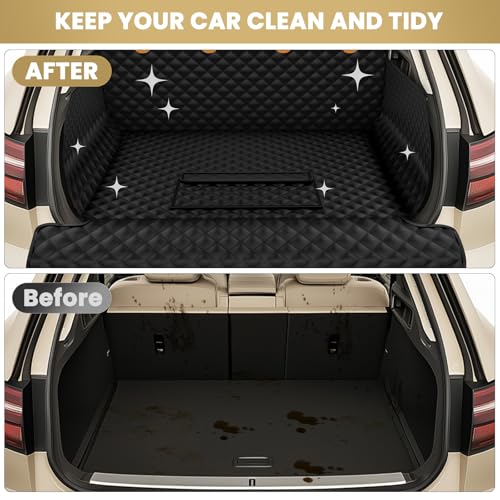 BONTHEE Waterproof SUV Cargo Liner for Dogs - Pu Leather Pet Car Seat Cover Protector with Bumper Flap, Non-Slip Backseat Mat for SUVs, Sedans, Vans Trunk | Easy Clean, Scratch Resistant (Black, Extra Large) - Image 2