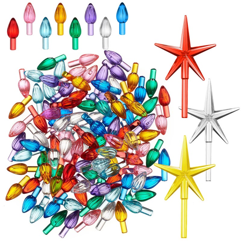 Casafield Casafield Ceramic Christmas Tree Replacement Lights  108 MultiColor Bulbs and 3 Star Toppers 