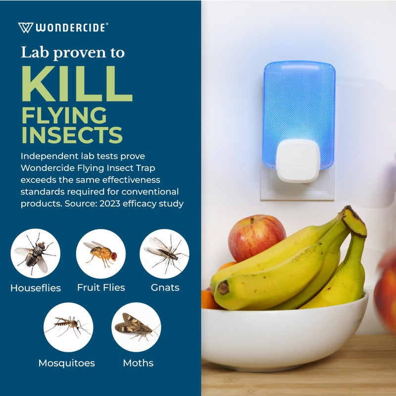 Wondercide - Flying Insect and Fly Trap - Indoor Bug Catcher for Fruit and House Flies, Gnats, Moths, and Mosquitoes - Starter Kit for Home and Kitchen - 1 Plug-in Light and 1 Cartridge - Image 2
