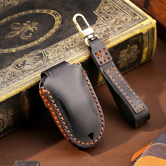 7سليندر غطاء مفتاح من الجلد الطبيعي مع سلسلة مفاتيح متوافق مع تسلا - غطاء واقٍ من الغبار والخدوش متوافق مع موديل 3 وموديل S وموديل X وموديل Y - Image 2