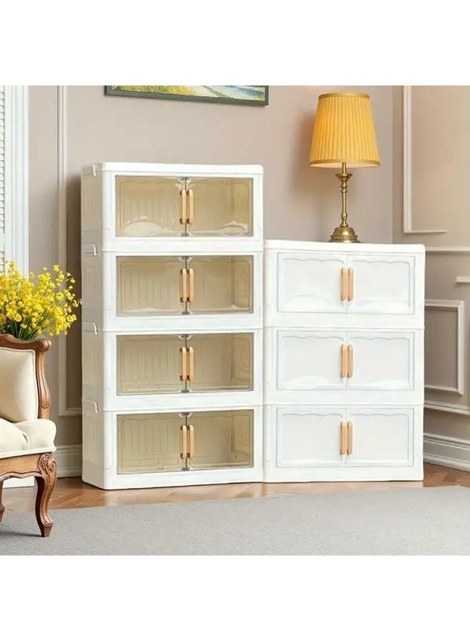 19 69 Inch Wide Transparent 4 Layer Flip Top Storage Cabinet With Doors And Drawers - Image 1