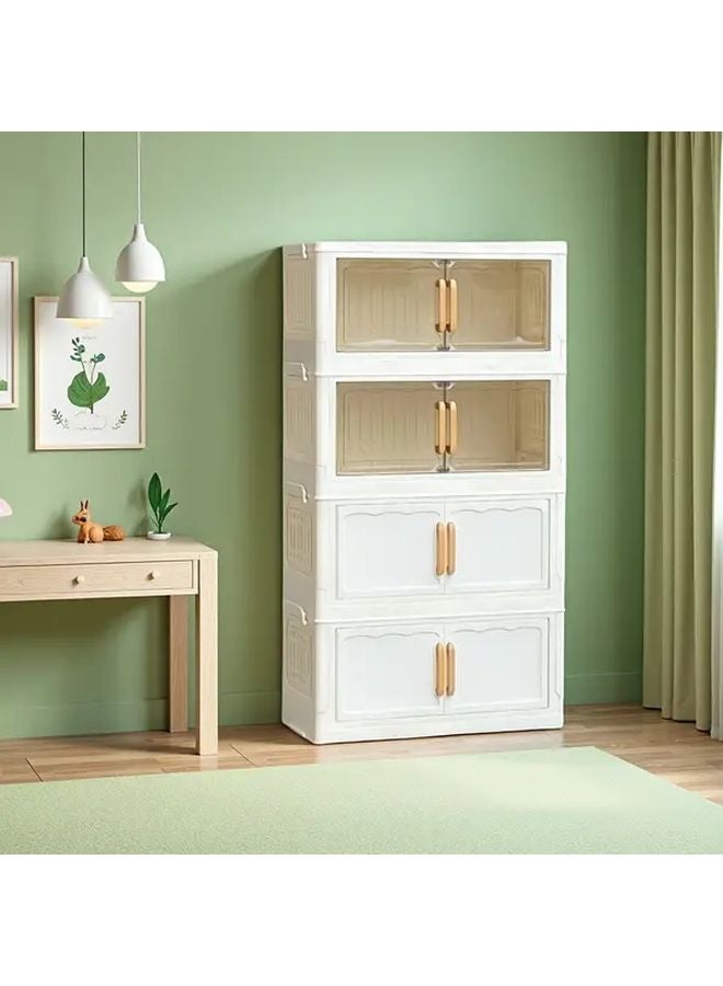 19 69 Inch Wide Transparent 4 Layer Flip Top Storage Cabinet With Doors And Drawers - Image 4