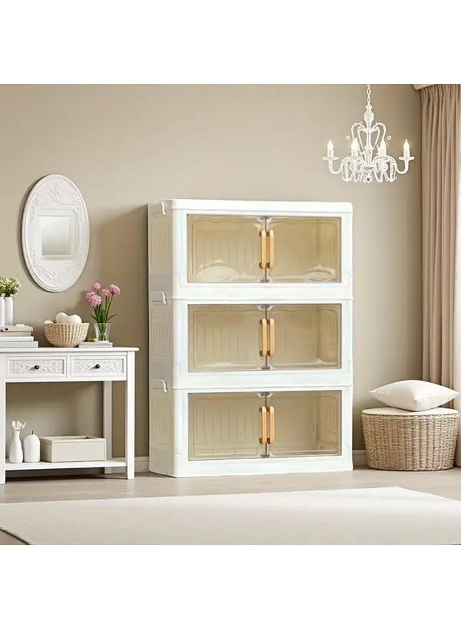 19 69 Inch Wide Transparent 4 Layer Flip Top Storage Cabinet With Doors And Drawers - Image 2