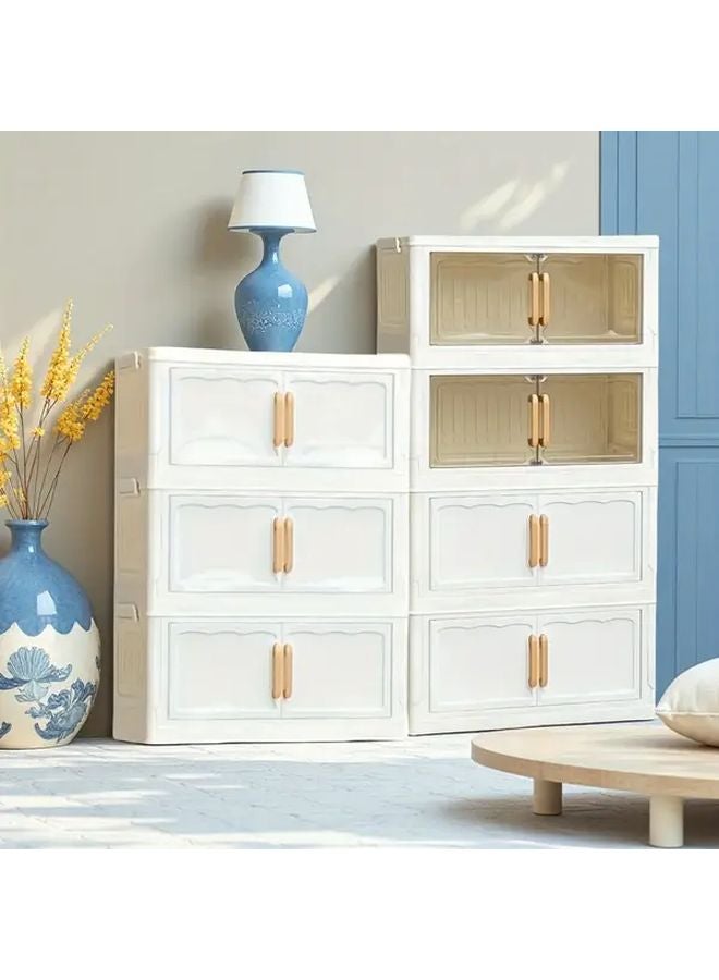 19 69 Inch Wide Transparent 4 Layer Flip Top Storage Cabinet With Doors And Drawers - Image 5