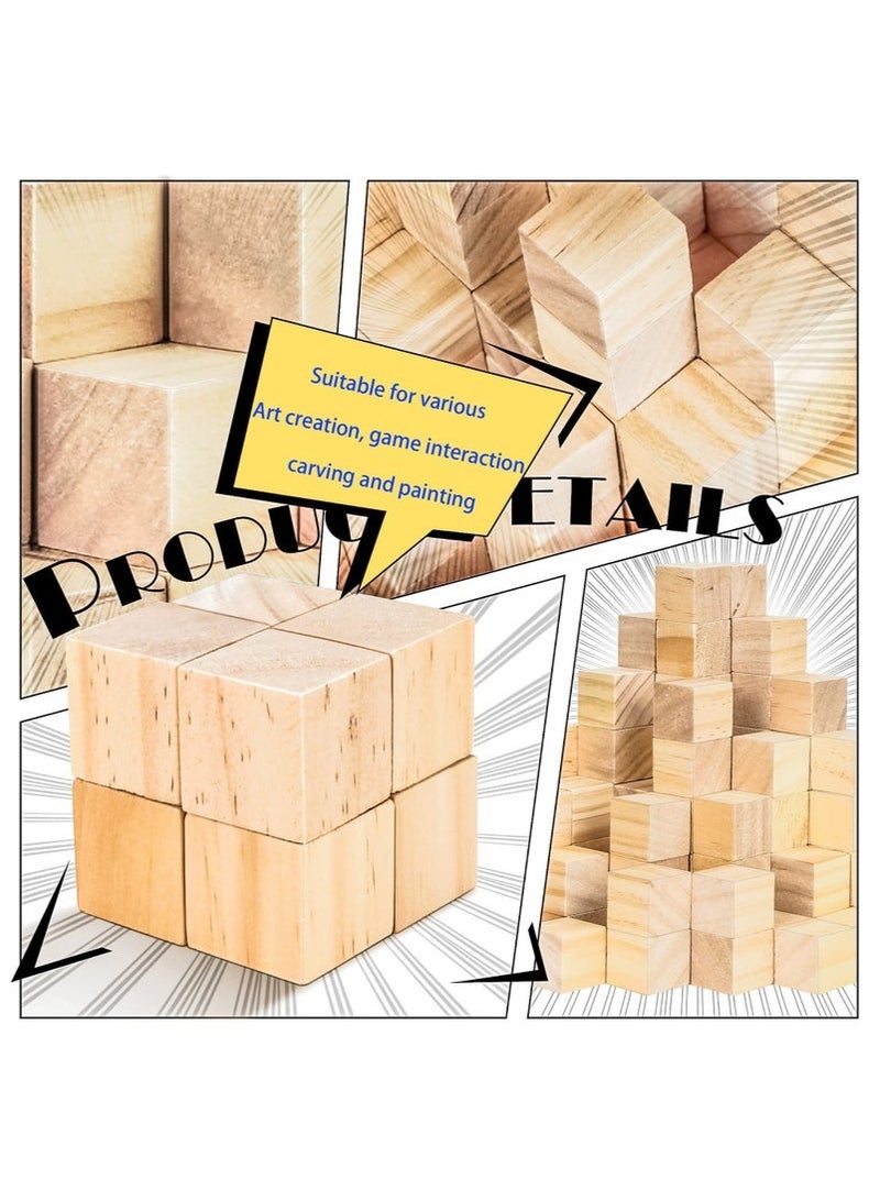 50 Pieces 2.5cm Wooden Cubes, Solid Wooden Blocks, Blank Wood Square Blocks, Puzzle Making Premium Natural Solid Wood Wooden Block Set for Painting Decorating Crafting DIY Projects - Image 4