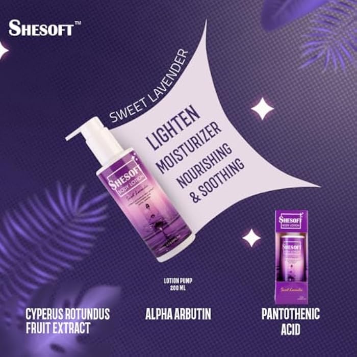 Shesoft Sweet Lavender Body Lotion, 200ml, with Cyperus Rotundus Extract - Image 2