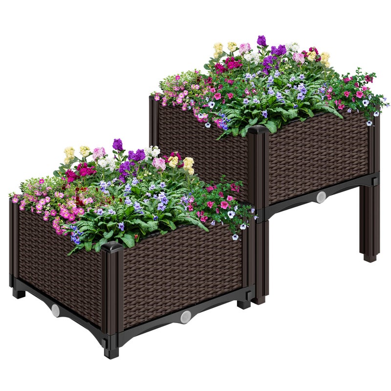 VIVOHOME VIVOHOME 2 Packs Elevated Plastic Raised Garden Bed Planter Kit Outdoor Planters Above Ground Flower Vegetable Standing Planter Box for Patio Deck Porch WDrainage Holes 