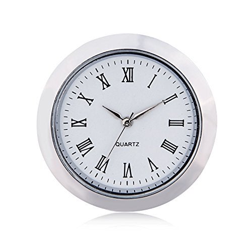 ShoppeWatch Mini Clock Insert 1 7/16" (35mm) Quartz Movement | Miniature Clock Face Insert | Small Round Fit Up White Face Silver Tone Bezel Roman Numerals CK097SL - Image 1