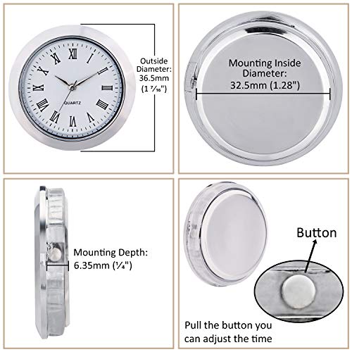 ShoppeWatch Mini Clock Insert 1 7/16" (35mm) Quartz Movement | Miniature Clock Face Insert | Small Round Fit Up White Face Silver Tone Bezel Roman Numerals CK097SL - Image 2