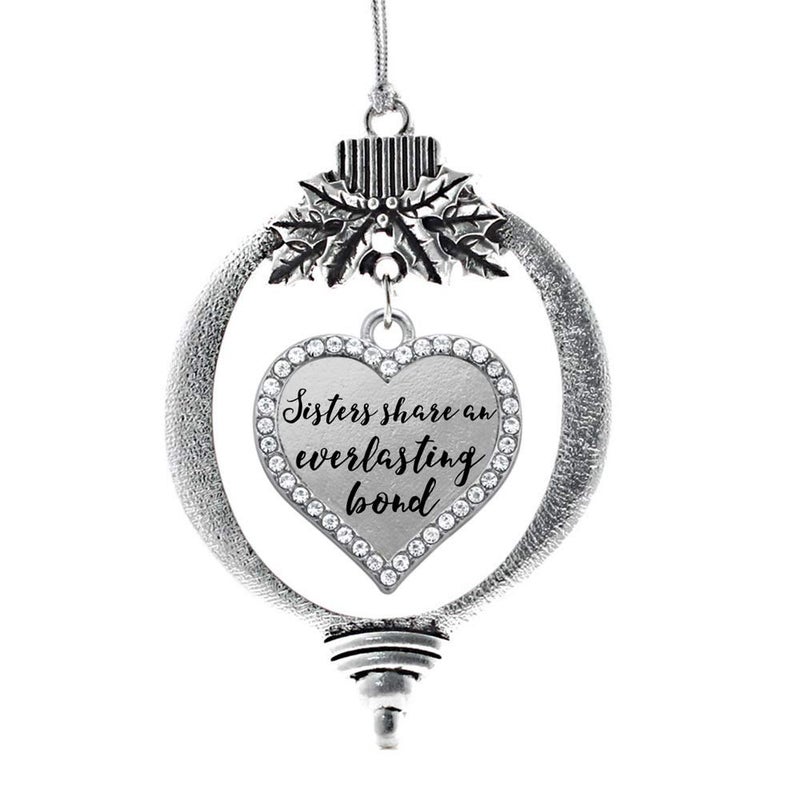 Inspired Silver  Sister Bond  Silver Christmas Ornament  Open Heart Charm Christmas Tree Ornament with Cubic Zirconia  Holiday Hanging Decoration