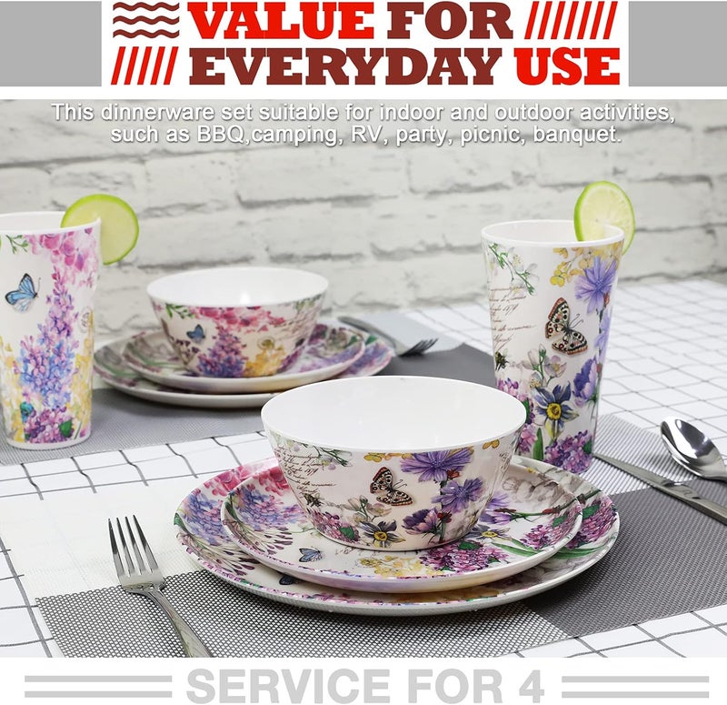 DAPOTO Melamine Dinnerware Set for 4-16 Pcs:Camping Dishes Set with Dinner Plates,Salad Plates,Cups and Bowls.Lightweight and Unbreakable.Indoor and Outdoor Use. - Image 5