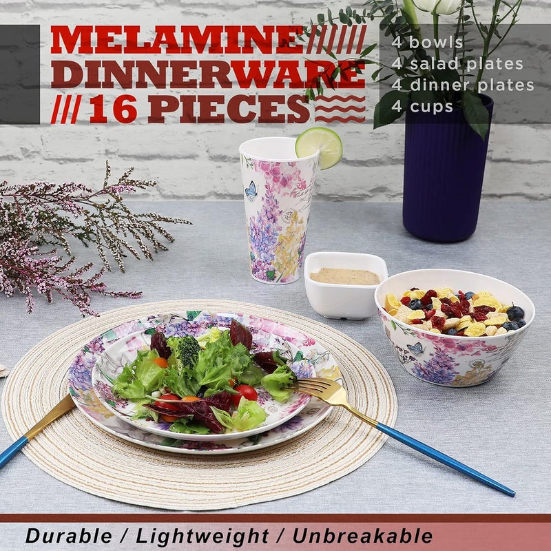 DAPOTO Melamine Dinnerware Set for 4-16 Pcs:Camping Dishes Set with Dinner Plates,Salad Plates,Cups and Bowls.Lightweight and Unbreakable.Indoor and Outdoor Use. - Image 2