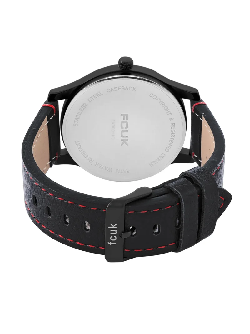 فرنش كونكشن French Connection Men's Analog Watch With Black Leather Strap -44 mm - FK00011C