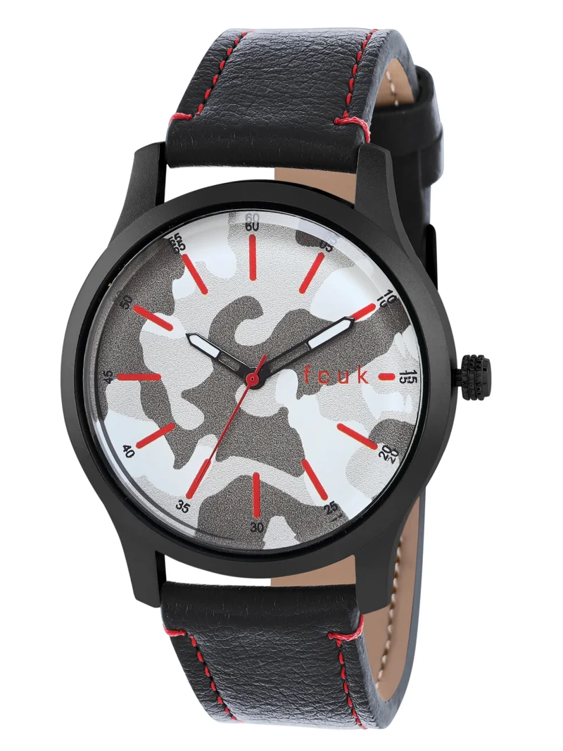فرنش كونكشن French Connection Men's Analog Watch With Black Leather Strap -44 mm - FK00011C