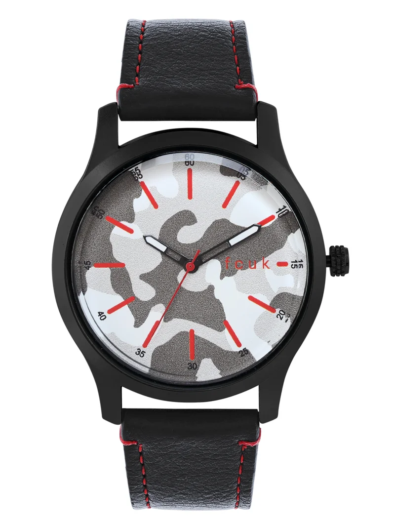 فرنش كونكشن French Connection Men's Analog Watch With Black Leather Strap -44 mm - FK00011C