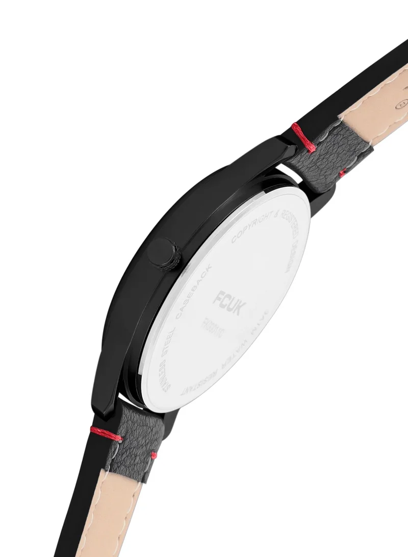 فرنش كونكشن French Connection Men's Analog Watch With Black Leather Strap -44 mm - FK00011C