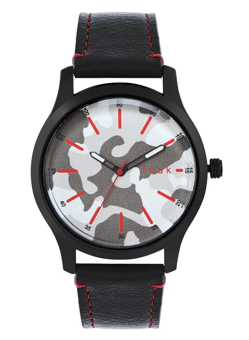 فرنش كونكشن French Connection Men's Analog Watch With Black Leather Strap -44 mm - FK00011C