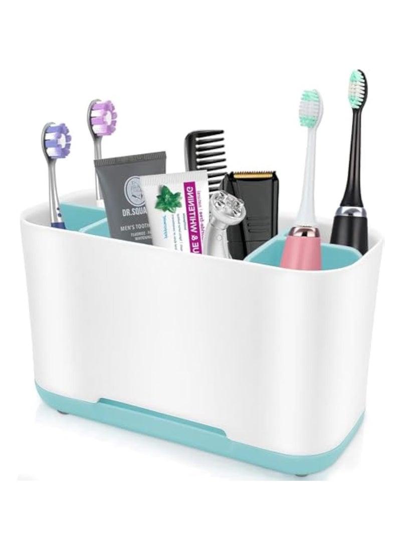 Arabest Toothbrush and Toothpaste Holder,Bamboo Divider Toothbrush Holder with Drainage,Large Electric Toothbrush and Toothpaste Organizer Caddy for Bathroom Vanity,Sink,Countertop (Blue)  - Image 1