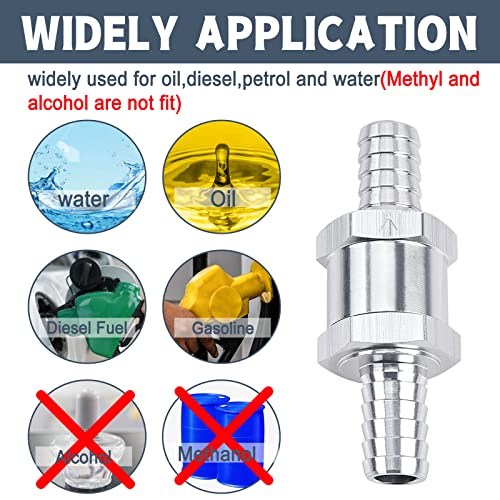 GSTP 2 Packs 1/2" 12mm Aluminium Alloy Non Return One Way Fuel Line Check Valve Sliver - Image 5