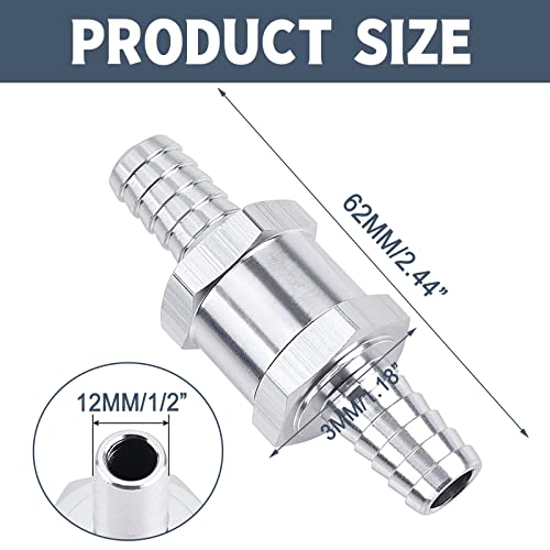 GSTP 2 Packs 1/2" 12mm Aluminium Alloy Non Return One Way Fuel Line Check Valve Sliver - Image 2