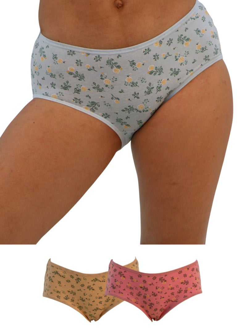 JOANNA JOANNA 123091 Women's Floral Design Mid Rise 3-Pack Panties, Multicolor  - Image 1