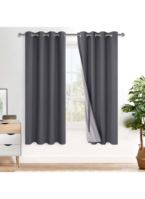 XWZO Full Shading Blackout Curtains 72 Inches Length - Heat and Light Blocking Ring Top Window Drapes with Black Liner Backing for Bedroom Sewn with Tiebacks  Dark Grey  W52 x L72  Set of 2
