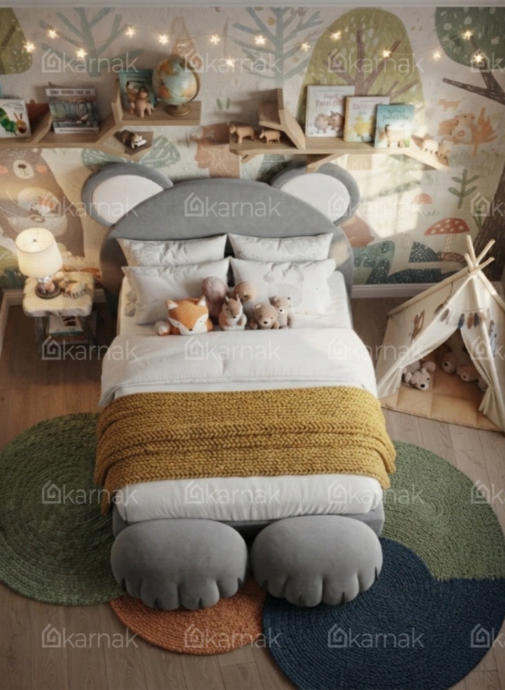 KARNAK Bearvia Bear Upholstered Bed – Grey - Image 3