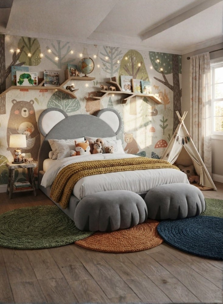 KARNAK Bearvia Bear Upholstered Bed – Grey - Image 1