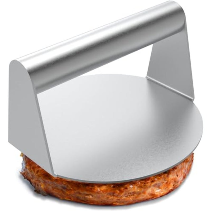 Stainless Steel Burger Press for Griddle Cooking, Silver, Non-Stick Smooth Flat Bottom Without Ridges, Ideal for Burgers and Bacon - Image 1