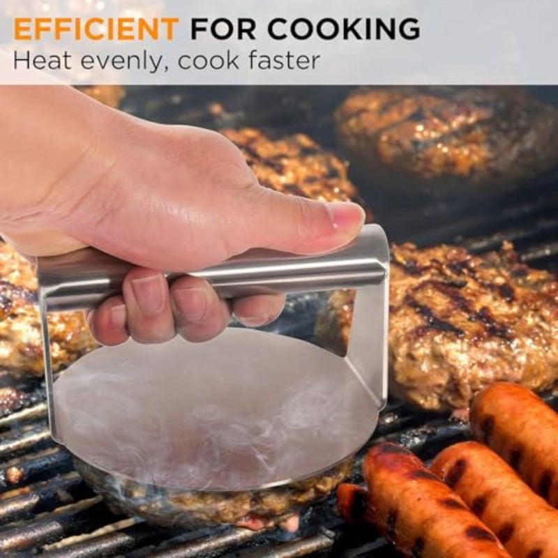 Stainless Steel Burger Press for Griddle Cooking, Silver, Non-Stick Smooth Flat Bottom Without Ridges, Ideal for Burgers and Bacon - Image 4