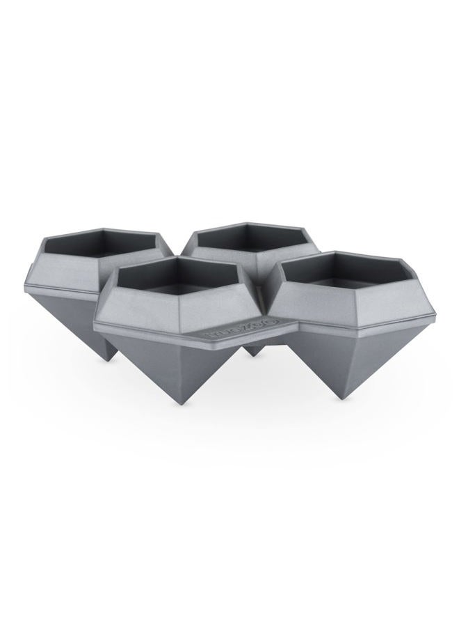 True Zoo Jumbo Diamond, Silicone Mold Tray for Cocktails Makes 4 Ice Cube, Set of 1, Silver - Image 1